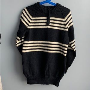 Hand-knitted Boys 1/4 Zip Navy White Striped Pullover Sweater